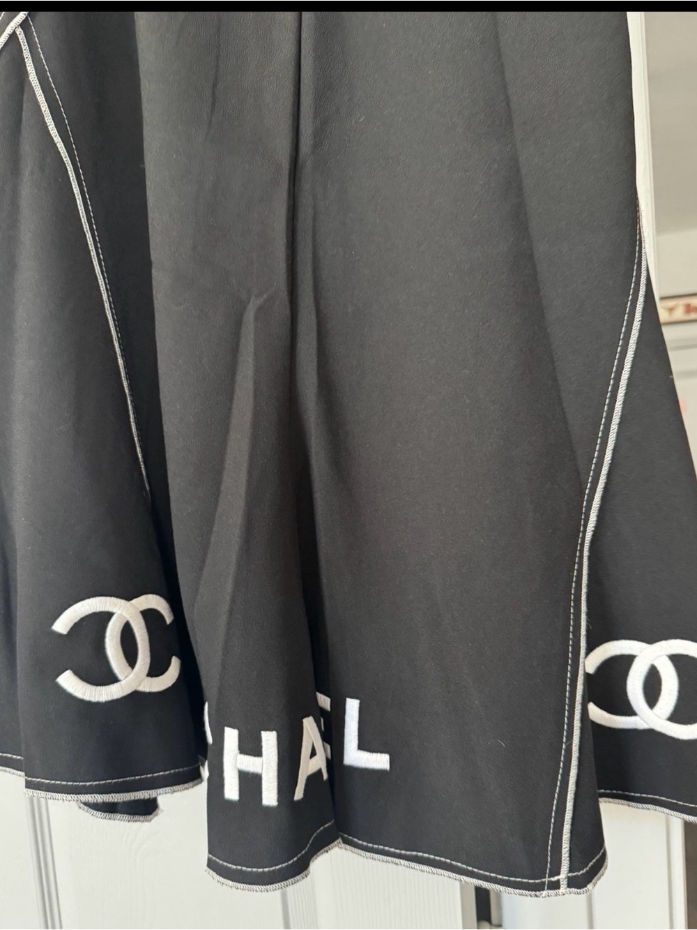 CHANEL Black A-Line Skirt with White Logo Accents - Picture 4 of 4